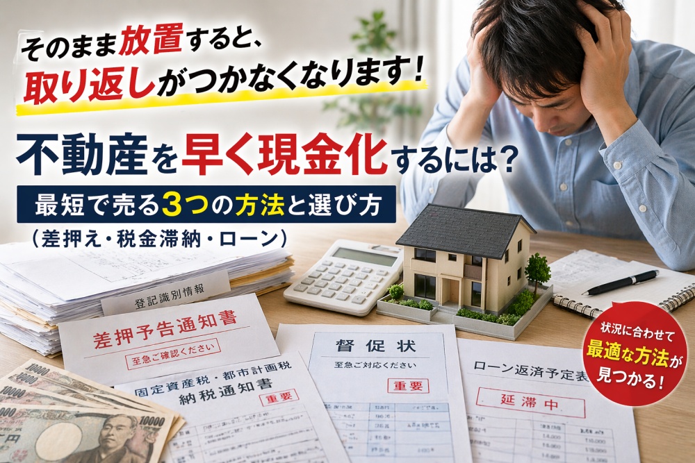 不動産を早く現金化するには？最短で売る3つの方法と選び方（差押え・税金滞納・ローン）